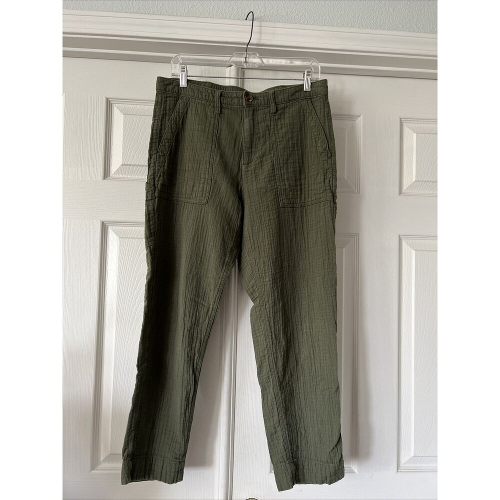 Old Navy Womens Pants Size 8 Khaki Green Crinkle Pockets Casual Beach Travel